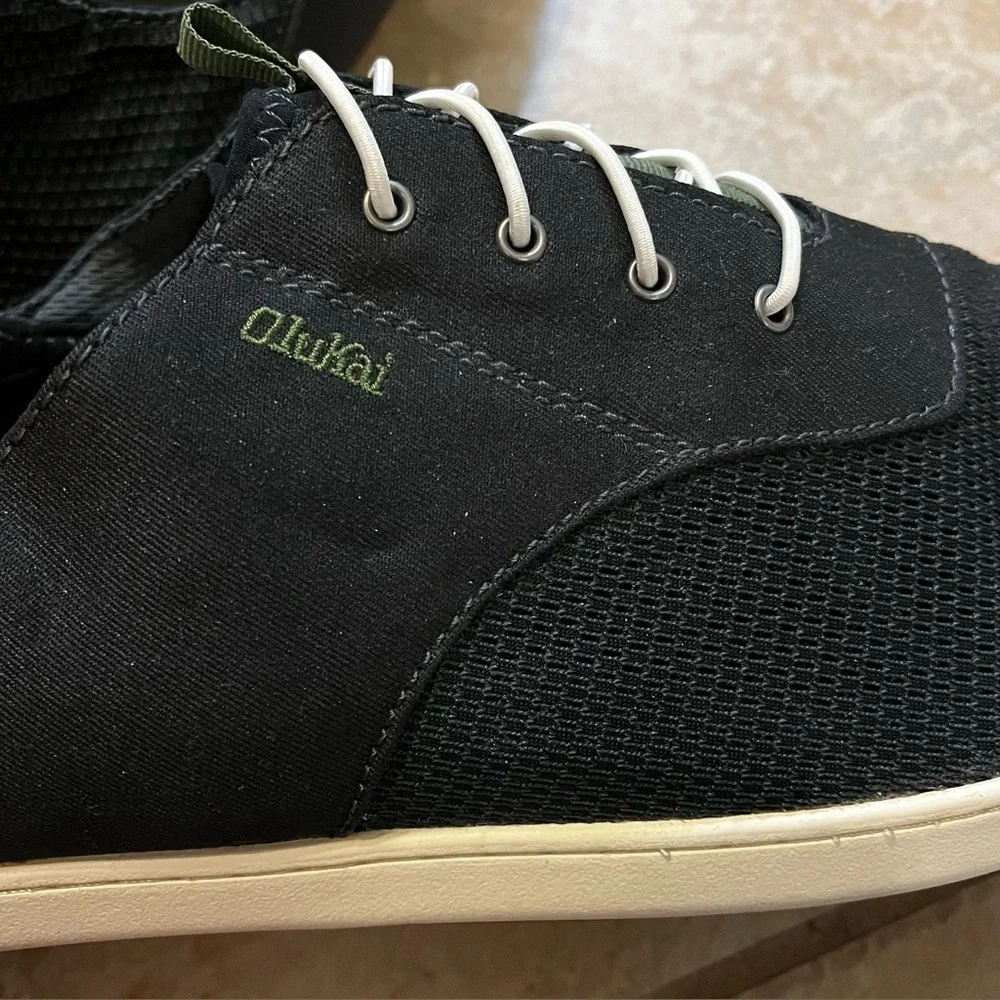 OluKai Nohea Moku Sneaker Mens 13 Slip on Elastic Laces Black
